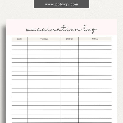 Pet Vaccination Record Printable Template – Digital download for tracking your pet's vaccination history and schedules