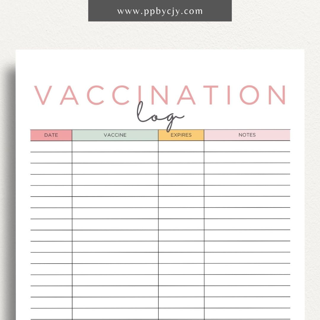 Pet Vaccination Record Printable Template – Digital download for tracking your pet's vaccination history and schedules