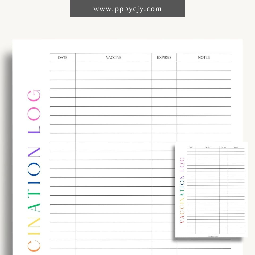 Pet Vaccination Record Printable Template – Digital download for tracking your pet's vaccination history and schedules