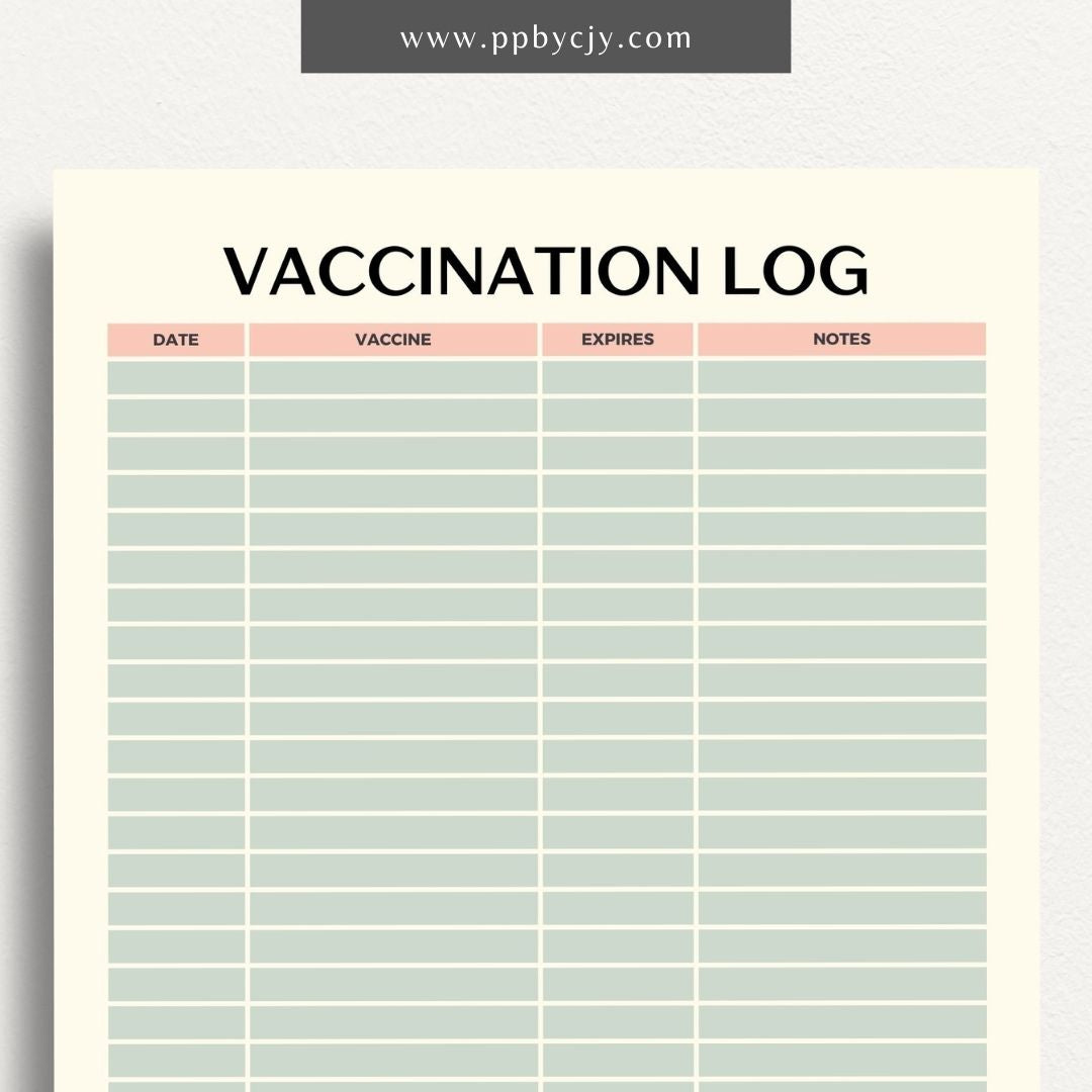 Pet Vaccination Record Printable Template – Digital download for tracking your pet's vaccination history and schedules