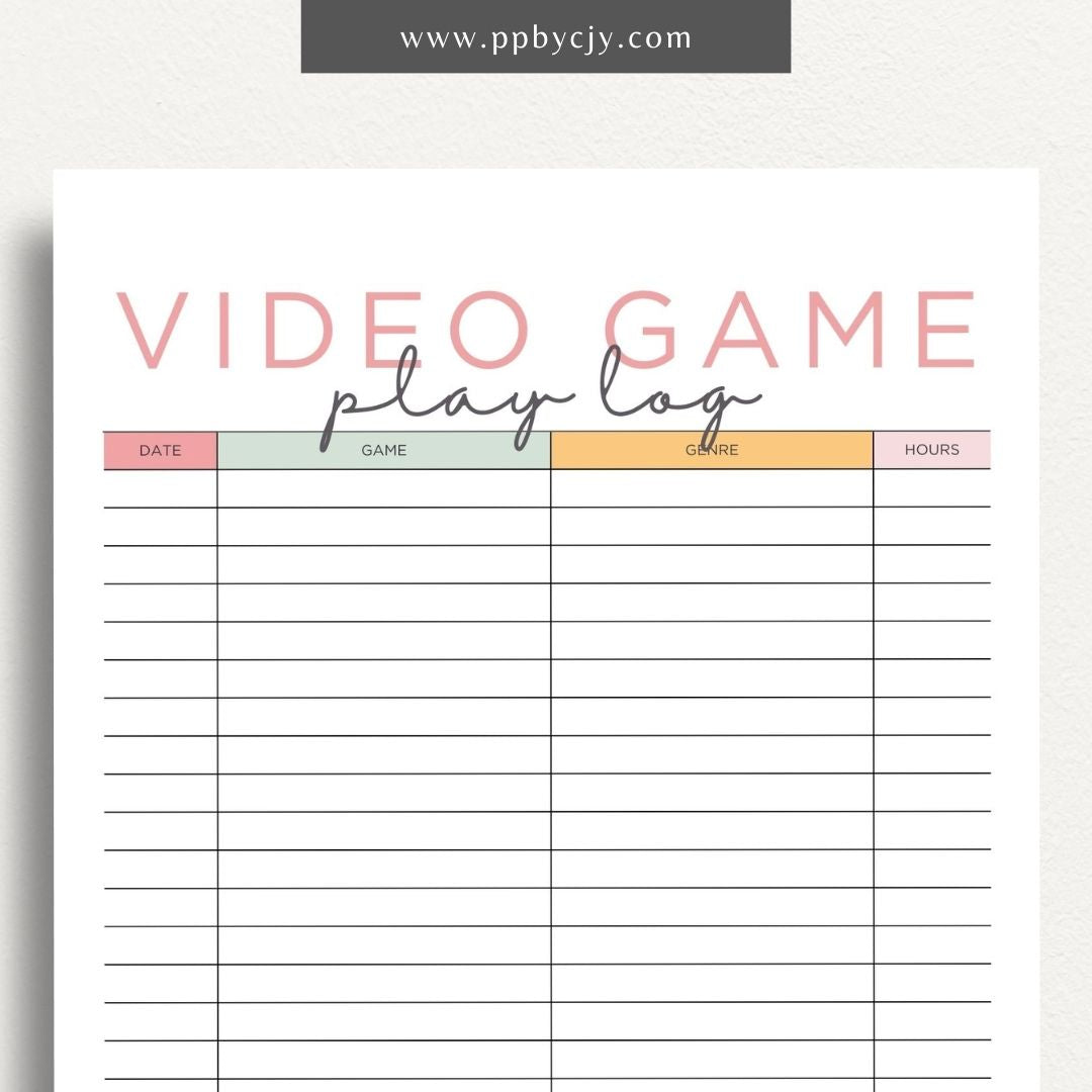 printable template page with columns and rows related to video game playing