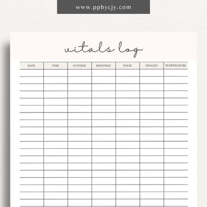 printable template page with columns and rows related to medical vital tracking