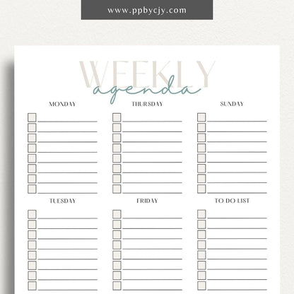 Undated Weekly Agenda Printable Template – Digital download for planning and organizing weekly tasks, appointments, and goals without specific dates, allowing flexibility in use