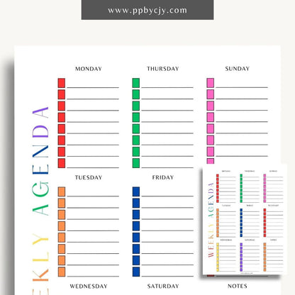 Undated Weekly Agenda Printable Template – Digital download for planning and organizing weekly tasks, appointments, and goals without specific dates, allowing flexibility in use