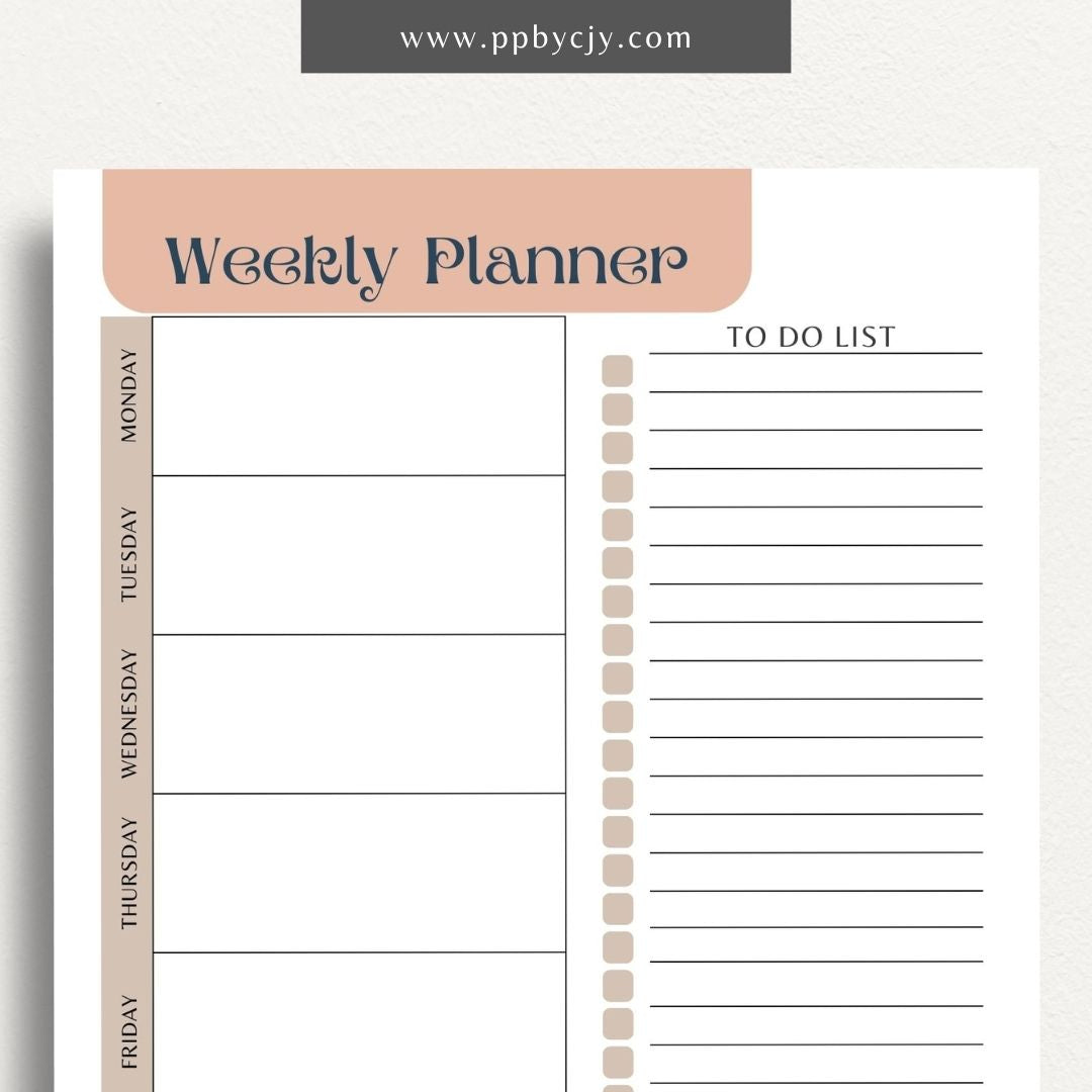 Undated Weekly Planner Printable Template – Digital download for organizing and managing weekly schedules, tasks, and goals without predefined dates, offering flexibility to start anytime