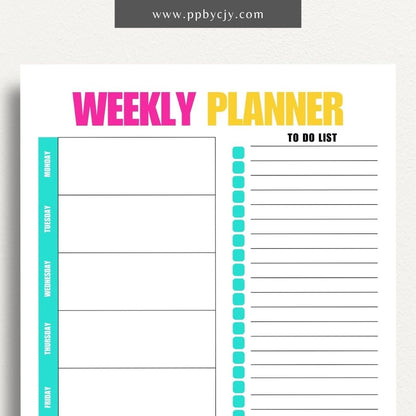 Undated Weekly Planner Printable Template – Digital download for organizing and managing weekly schedules, tasks, and goals without predefined dates, offering flexibility to start anytime