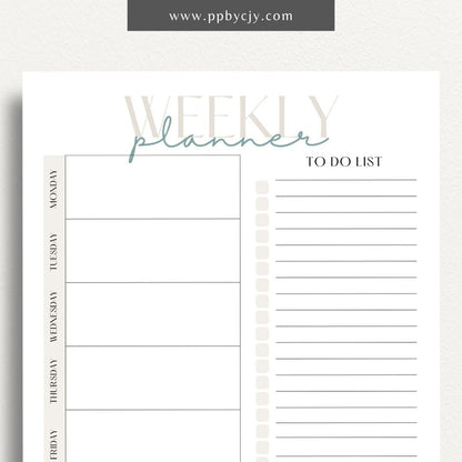 Undated Weekly Planner Printable Template – Digital download for organizing and managing weekly schedules, tasks, and goals without predefined dates, offering flexibility to start anytime