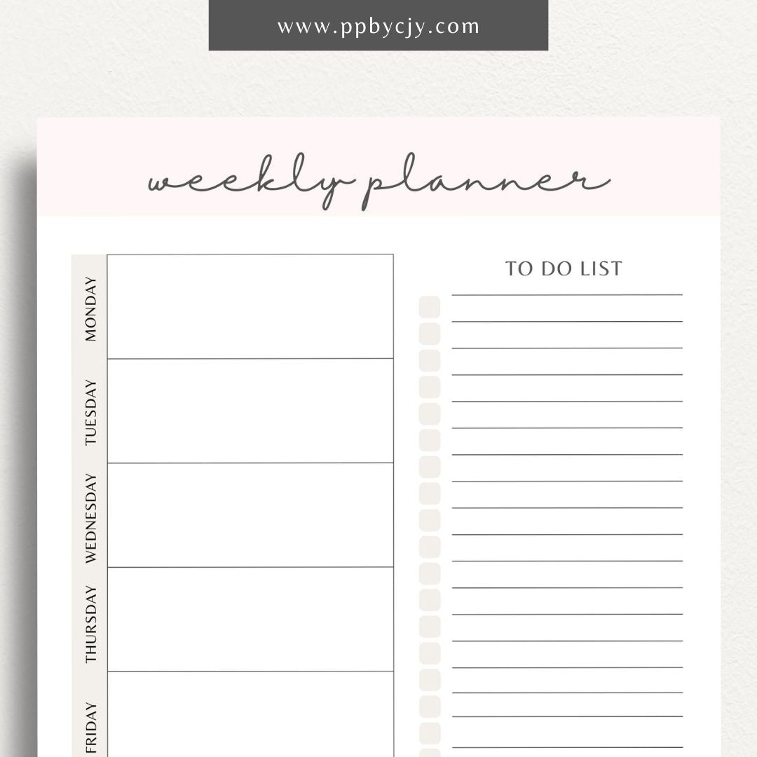 Undated Weekly Planner Printable Template – Digital download for organizing and managing weekly schedules, tasks, and goals without predefined dates, offering flexibility to start anytime