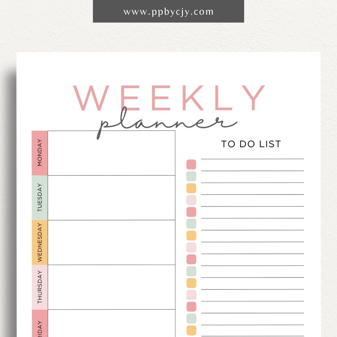 Undated Weekly Planner Printable Template – Digital download for organizing and managing weekly schedules, tasks, and goals without predefined dates, offering flexibility to start anytime