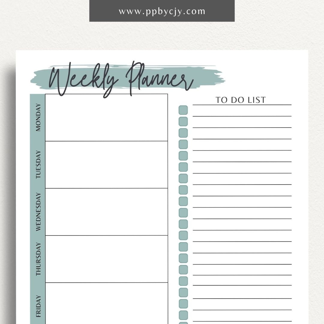 Undated Weekly Planner Printable Template – Digital download for organizing and managing weekly schedules, tasks, and goals without predefined dates, offering flexibility to start anytime