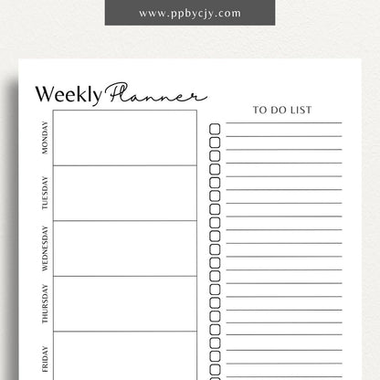 Undated Weekly Planner Printable Template – Digital download for organizing and managing weekly schedules, tasks, and goals without predefined dates, offering flexibility to start anytime