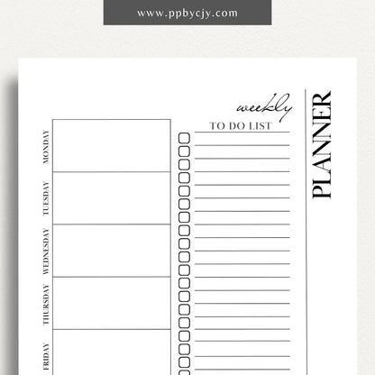 Undated Weekly Planner Printable Template – Digital download for organizing and managing weekly schedules, tasks, and goals without predefined dates, offering flexibility to start anytime