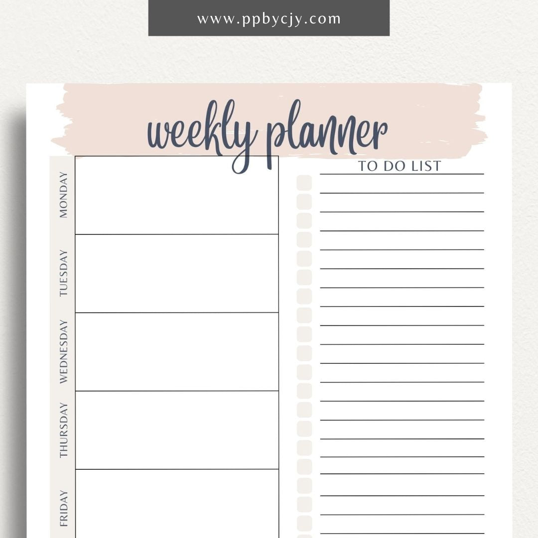 Undated Weekly Planner Printable Template – Digital download for organizing and managing weekly schedules, tasks, and goals without predefined dates, offering flexibility to start anytime