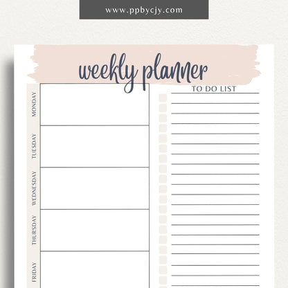 Undated Weekly Planner Printable Template – Digital download for organizing and managing weekly schedules, tasks, and goals without predefined dates, offering flexibility to start anytime