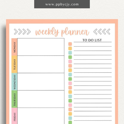 Undated Weekly Planner Printable Template – Digital download for organizing and managing weekly schedules, tasks, and goals without predefined dates, offering flexibility to start anytime