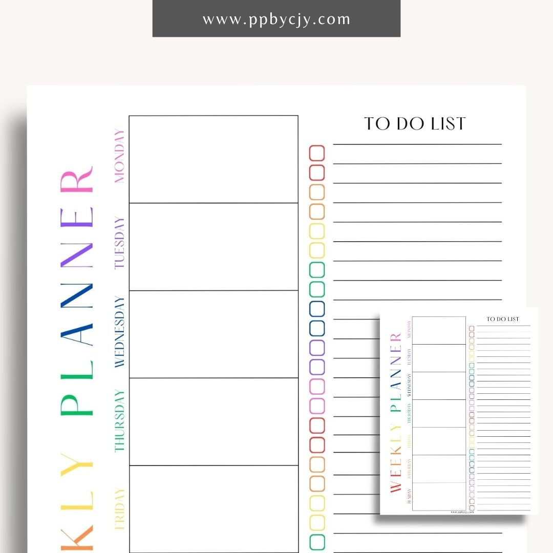 Undated Weekly Planner Printable Template – Digital download for organizing and managing weekly schedules, tasks, and goals without predefined dates, offering flexibility to start anytime