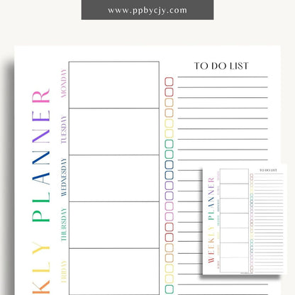 Undated Weekly Planner Printable Template – Digital download for organizing and managing weekly schedules, tasks, and goals without predefined dates, offering flexibility to start anytime