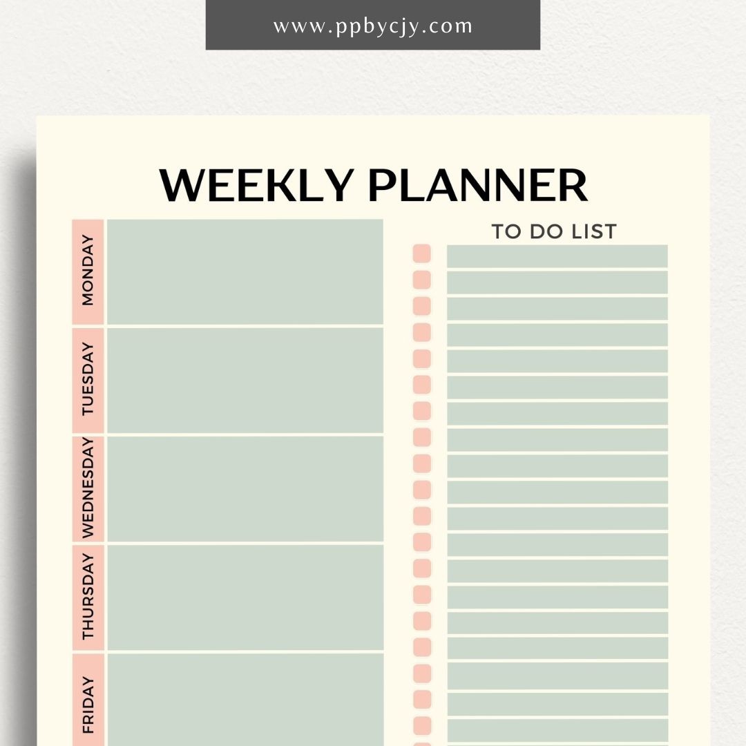 Undated Weekly Planner Printable Template – Digital download for organizing and managing weekly schedules, tasks, and goals without predefined dates, offering flexibility to start anytime