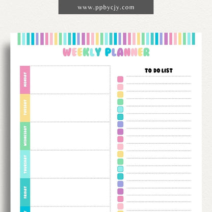 Undated Weekly Planner Printable Template – Digital download for organizing and managing weekly schedules, tasks, and goals without predefined dates, offering flexibility to start anytime