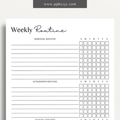 Undated Weekly Routine Printable Template – Digital download for planning and organizing weekly routines, including daily activities, tasks, and goals, with no set dates for flexibility