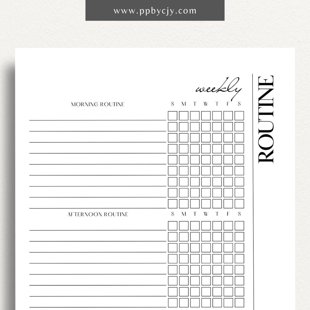 Undated Weekly Routine Printable Template – Digital download for planning and organizing weekly routines, including daily activities, tasks, and goals, with no set dates for flexibility