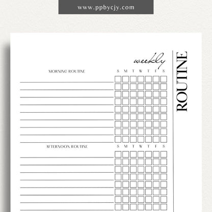 Undated Weekly Routine Printable Template – Digital download for planning and organizing weekly routines, including daily activities, tasks, and goals, with no set dates for flexibility