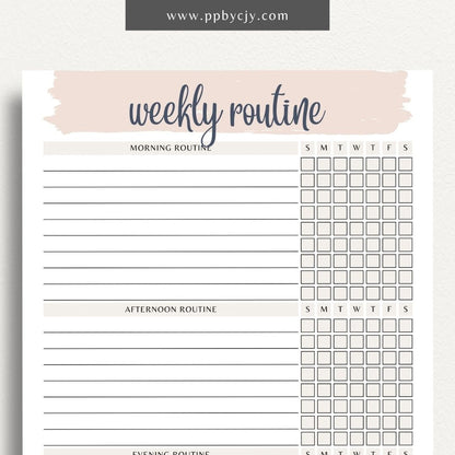 Undated Weekly Routine Printable Template – Digital download for planning and organizing weekly routines, including daily activities, tasks, and goals, with no set dates for flexibility