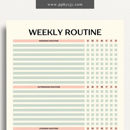 Undated Weekly Routine Printable Template – Digital download for planning and organizing weekly routines, including daily activities, tasks, and goals, with no set dates for flexibility