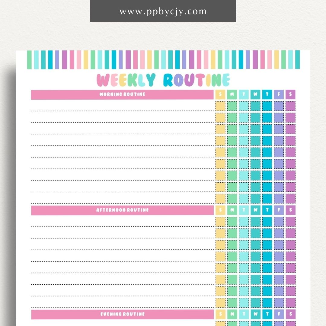 Undated Weekly Routine Printable Template – Digital download for planning and organizing weekly routines, including daily activities, tasks, and goals, with no set dates for flexibility