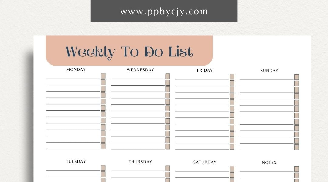 Visual representation of printable weekly to-do list template with tasks and checkboxes.