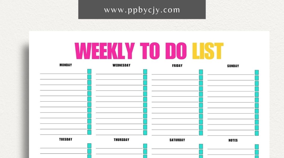 Visual representation of printable weekly to-do list template with tasks and checkboxes.