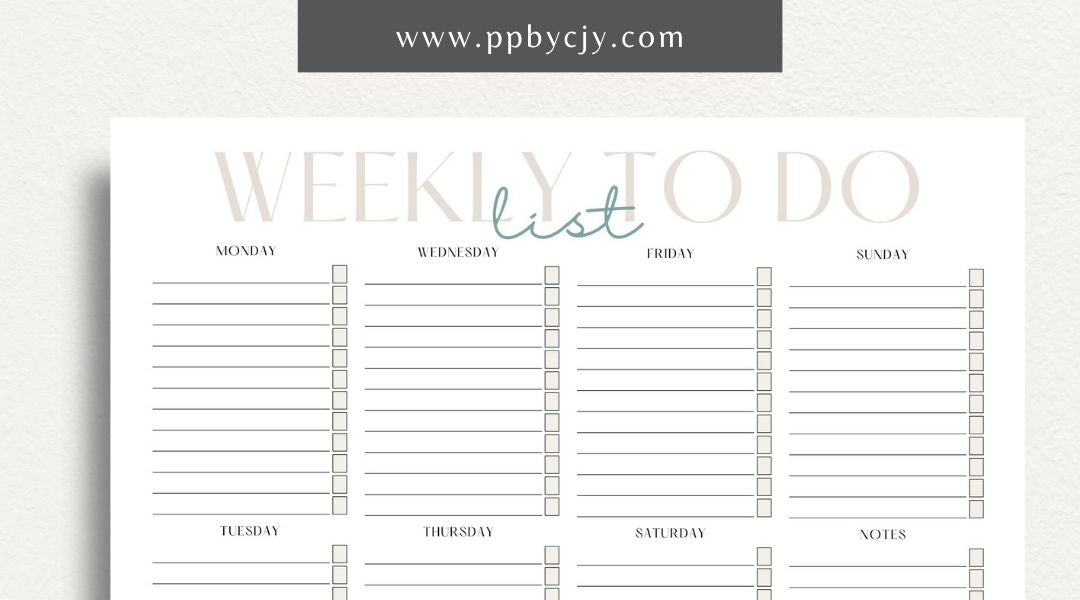 Visual representation of printable weekly to-do list template with tasks and checkboxes.