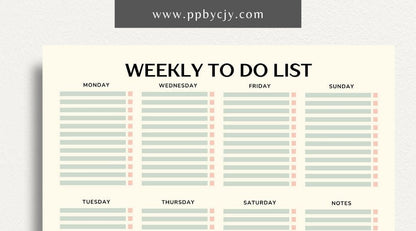 Visual representation of printable weekly to-do list template with tasks and checkboxes.