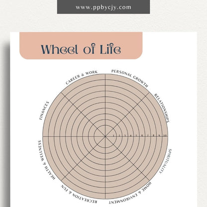 Wheel of Life Printable Template – Digital download for evaluating and visualizing different areas of life, such as career, relationships, health, and personal growth, to assess balance and set goals
