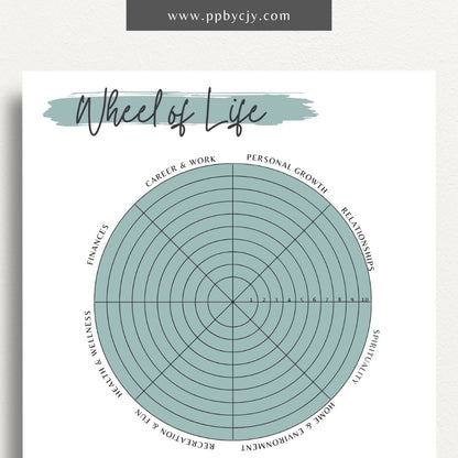 Wheel of Life Printable Template – Digital download for evaluating and visualizing different areas of life, such as career, relationships, health, and personal growth, to assess balance and set goals