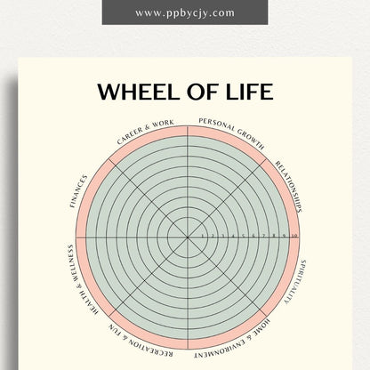 Wheel of Life Printable Template – Digital download for evaluating and visualizing different areas of life, such as career, relationships, health, and personal growth, to assess balance and set goals